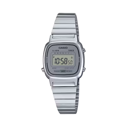 Casio Vintage LA670WA · Plateado / Cara blanca