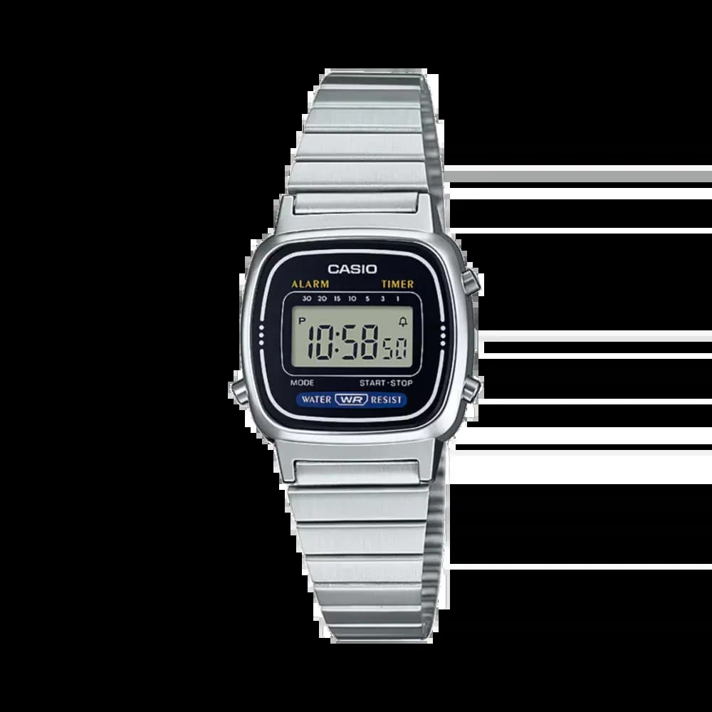 Casio Vintage LA670WA · Plateado / Cara negra