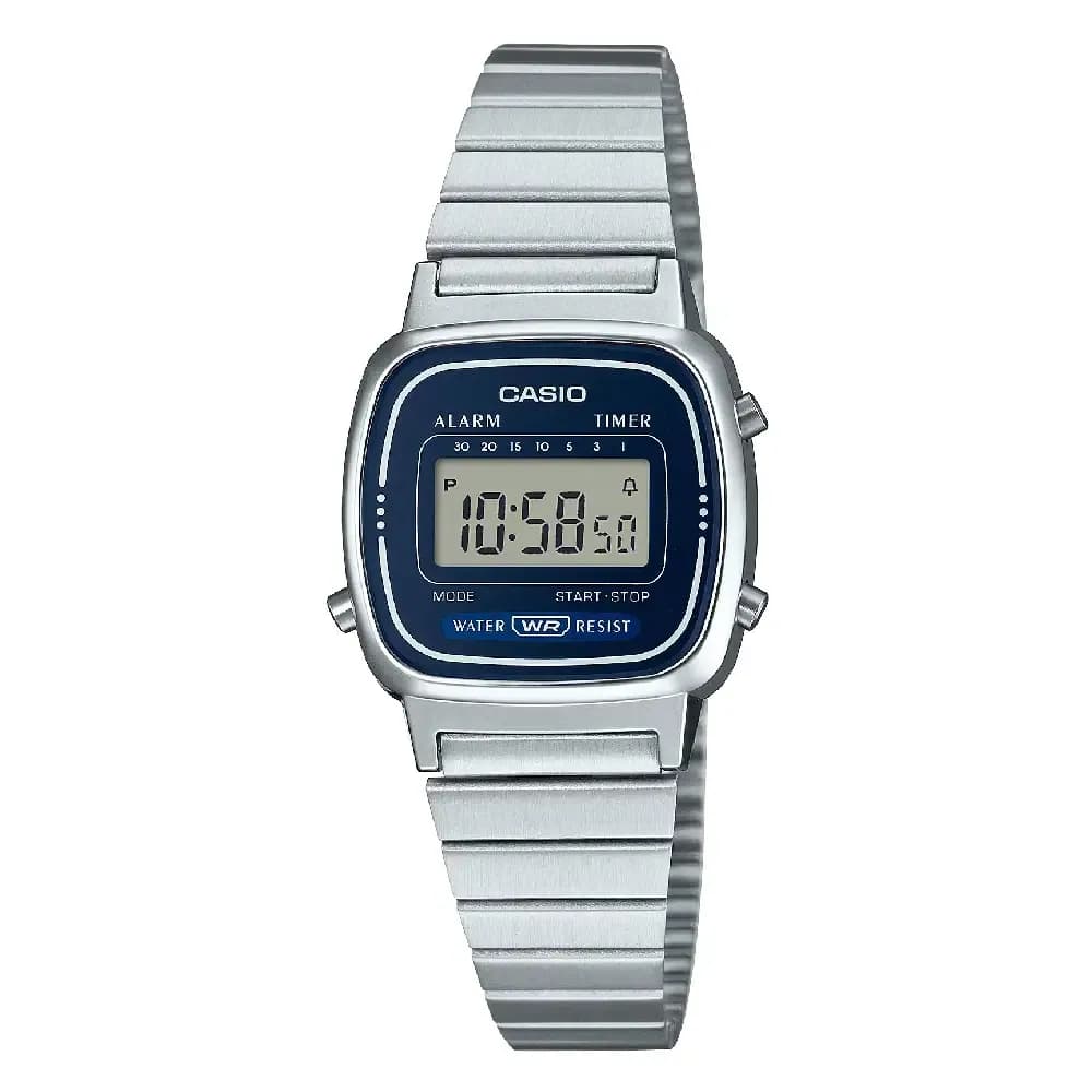 Casio Vintage LA670WA · Plateado / Cara azul