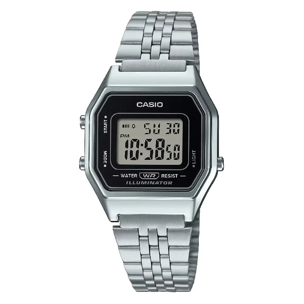 Casio Vintage LA680WA · Plateado / Cara negra
