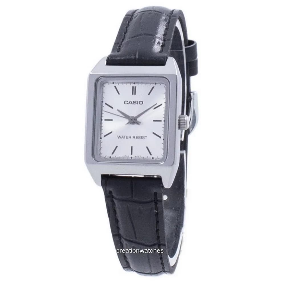 Casio LTP-V007L · Cuero negro / Cara blanca